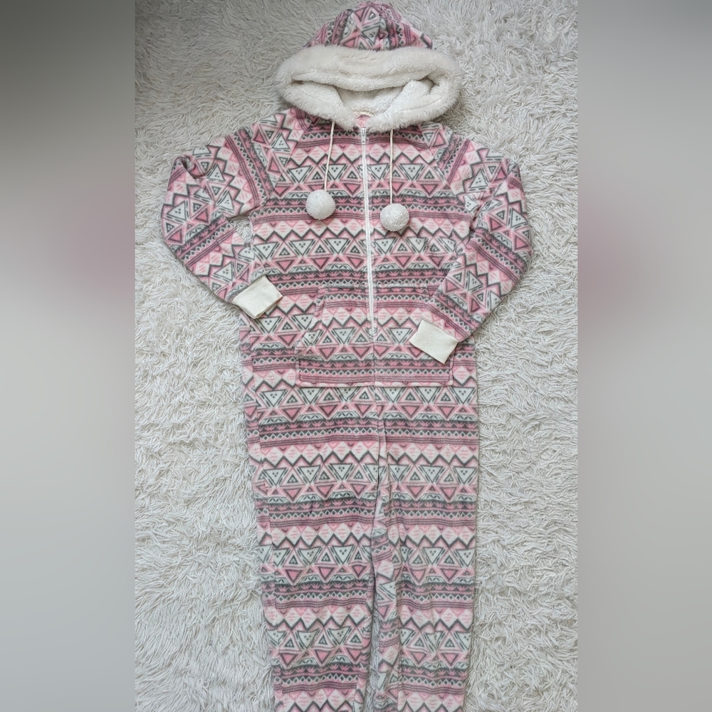 Cozy Pink Patterned Hooded Pajama Onesie